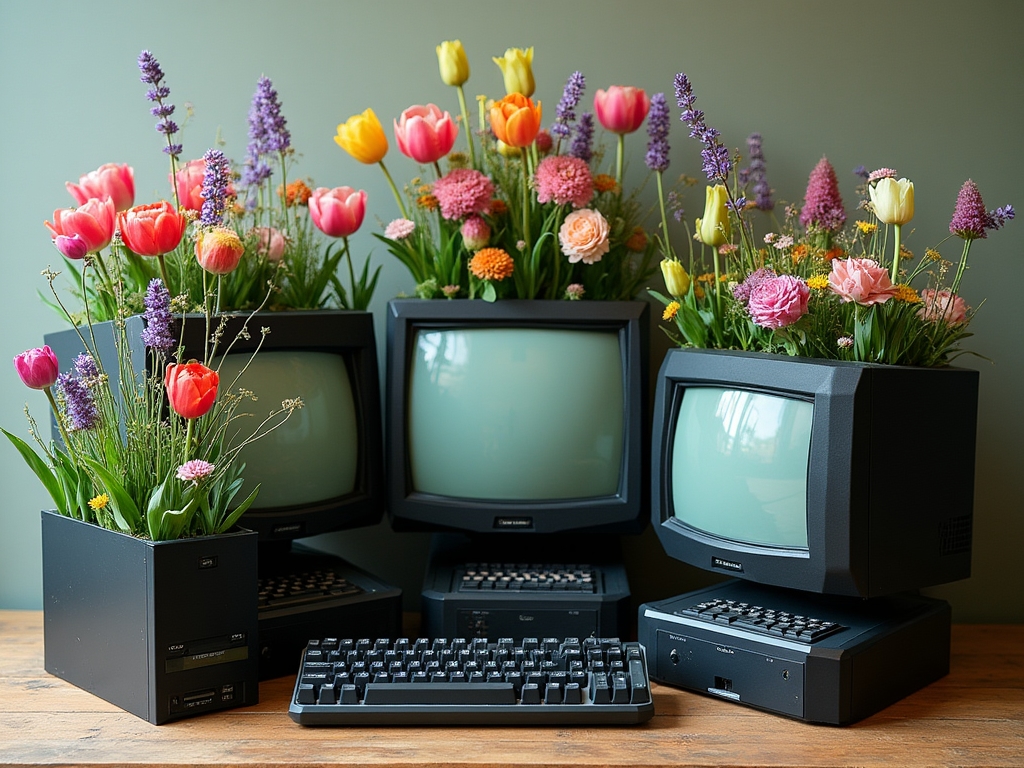 Fleurs saisonnières dans des composants informatiques